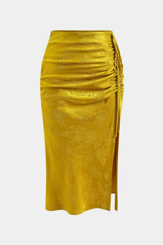 Plus Size Satin Ruched Tie Knot Slit Skirt sold by Micas
