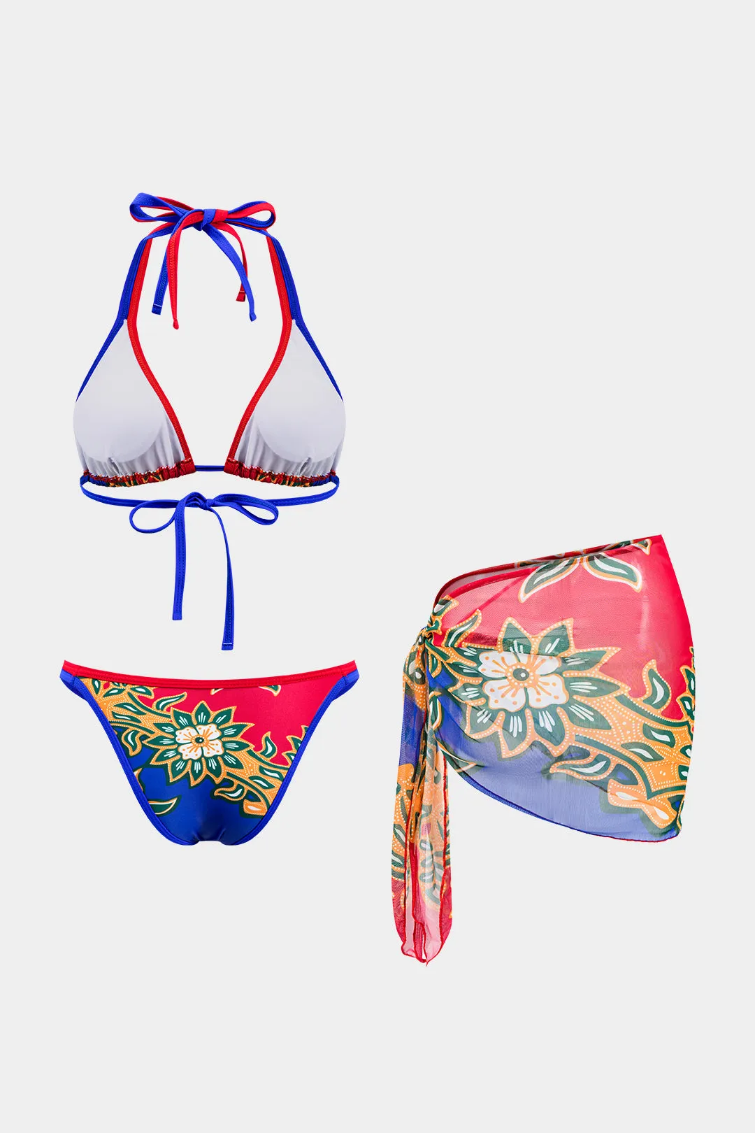Blomsterprint Ruched Tie Up Bikini og Tie Knot Cover Up Set sold by Micas product image thumbnail 2