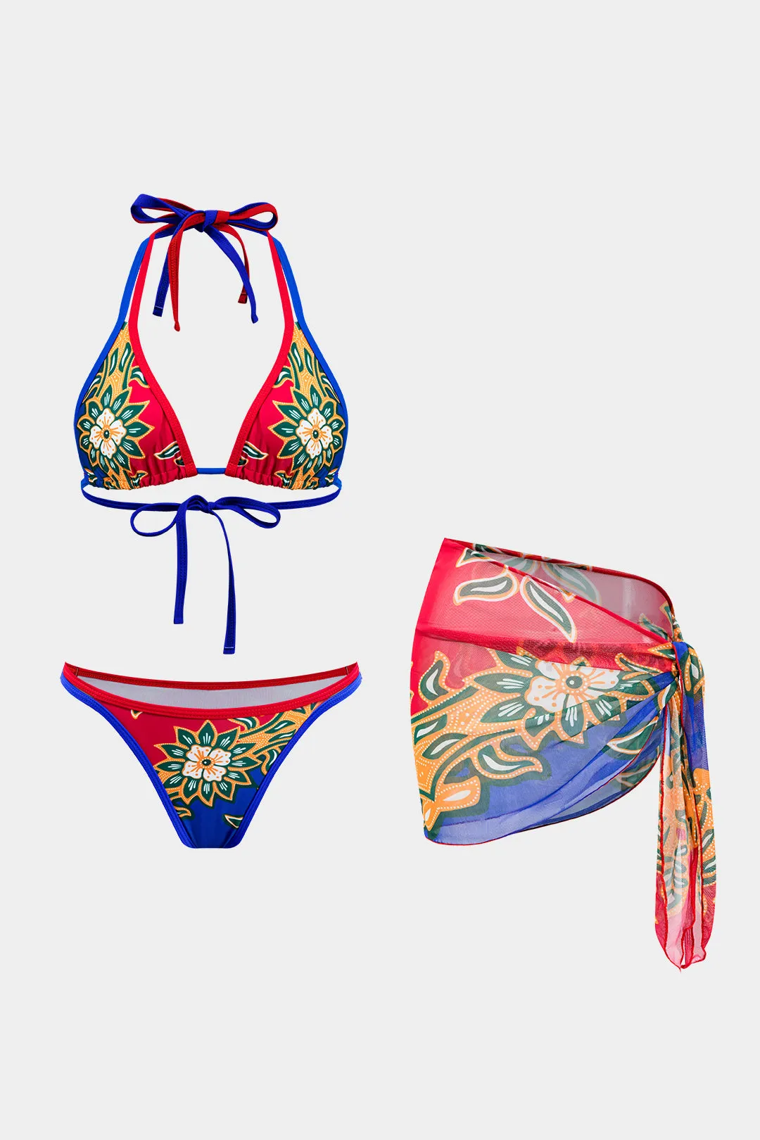 Blomsterprint Ruched Tie Up Bikini og Tie Knot Cover Up Set sold by Micas