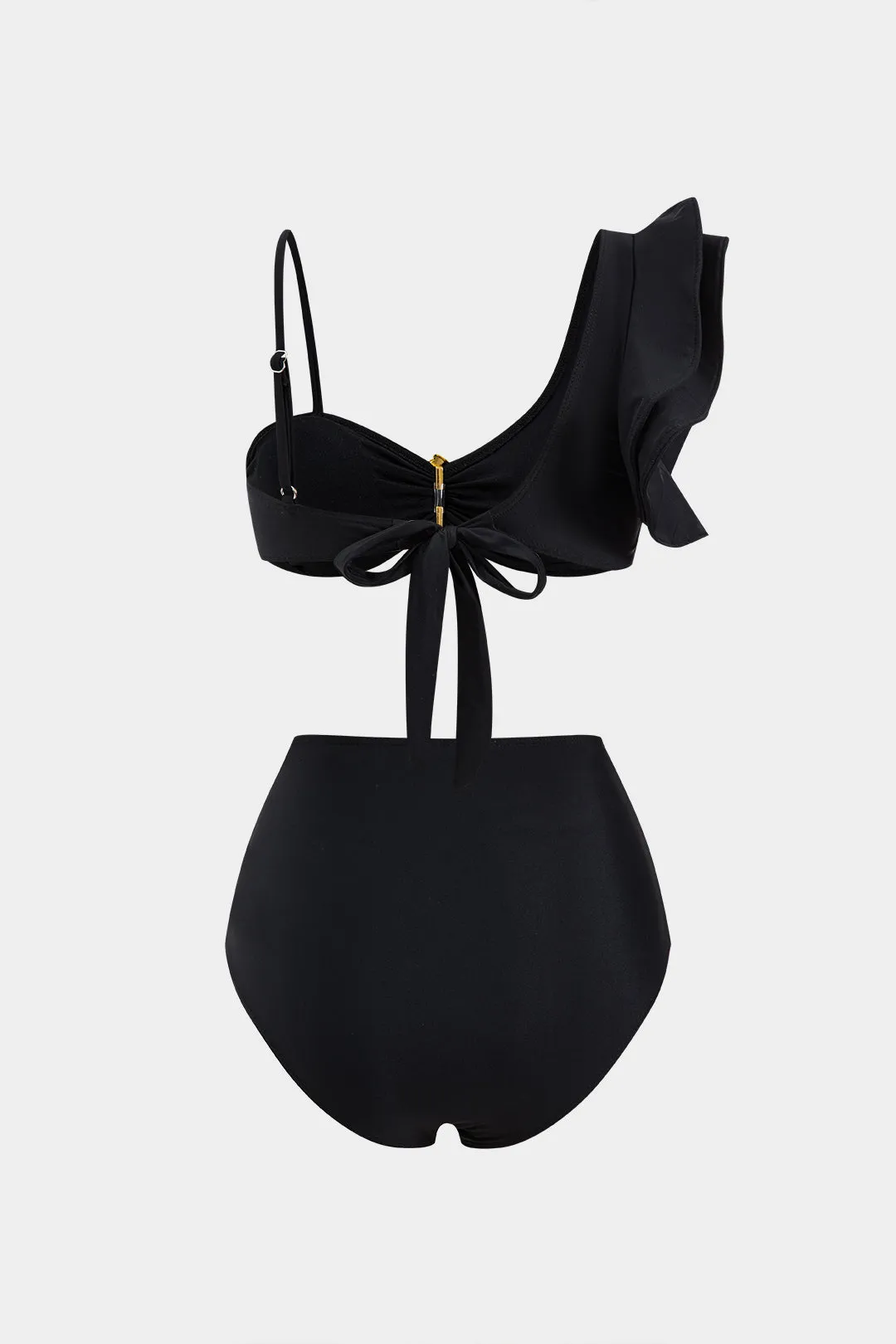 Metallisk indretning Ruffle Ruched Tie Back Slip Bikini Set sold by Micas product image thumbnail 3