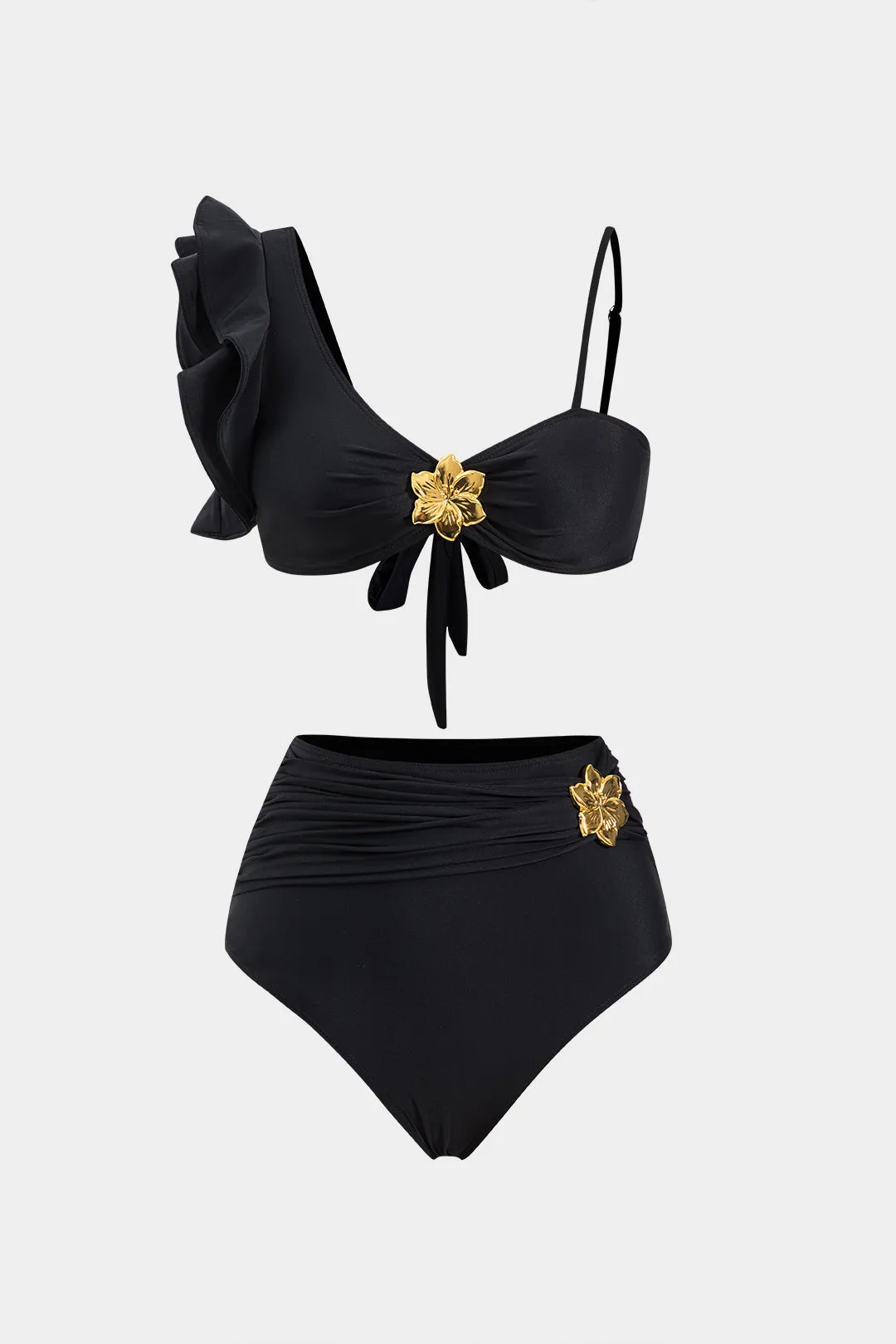 Metallisk indretning Ruffle Ruched Tie Back Slip Bikini Set sold by Micas product image thumbnail 2