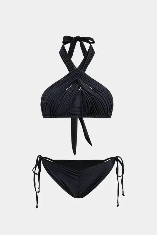 Ruched Tie Up bagløst todelt bikini-sæt sold by Micas
