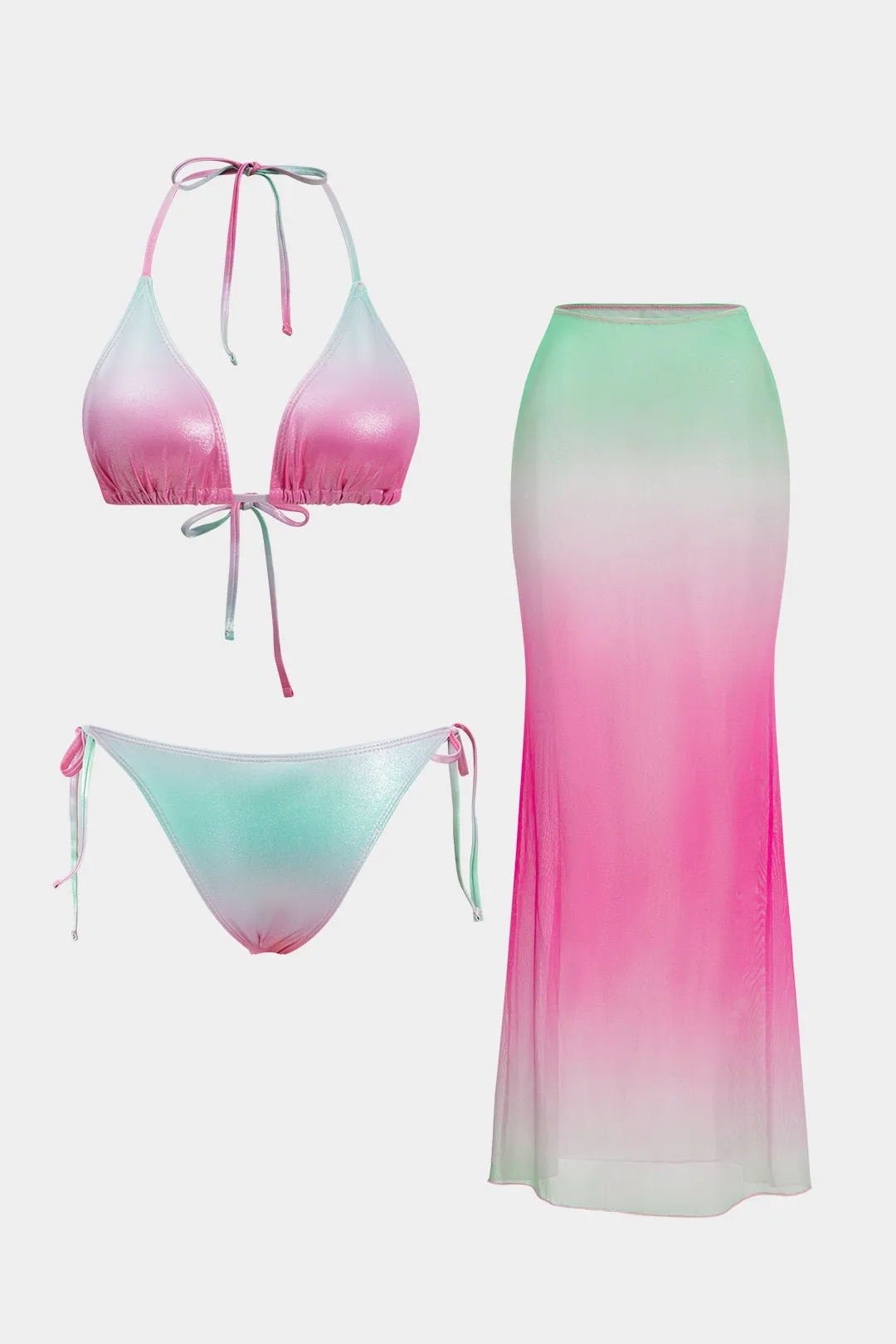 Ombre print ruched rygfri binding bikini og dækkede sæt sold by Micas product image thumbnail 2