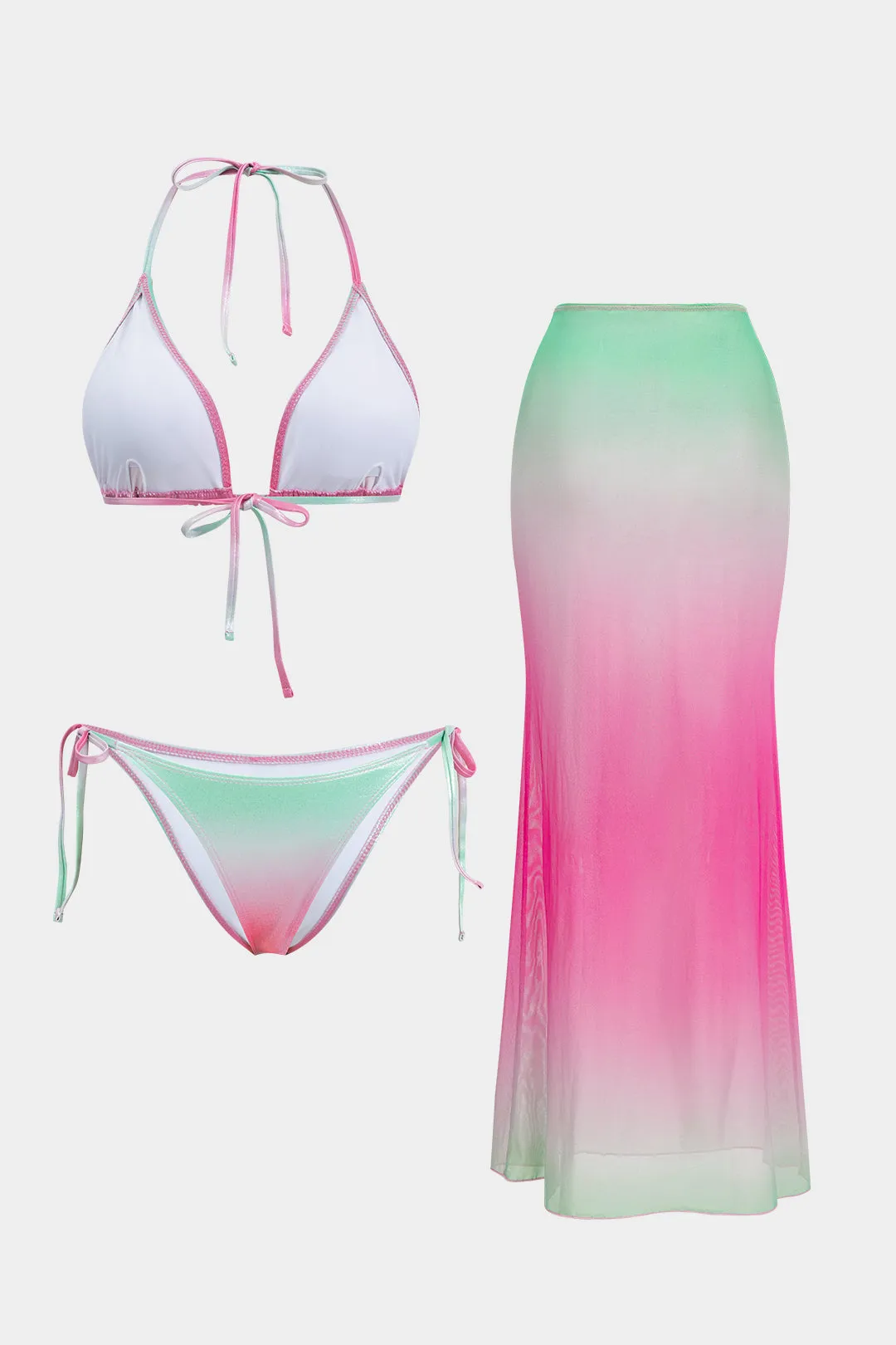 Ombre print ruched rygfri binding bikini og dækkede sæt sold by Micas product image thumbnail 3
