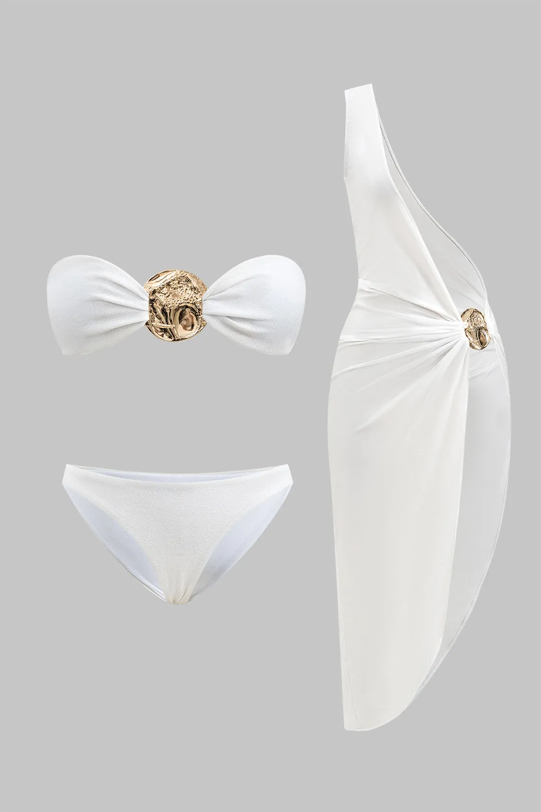 Metallisk ruched rygfri bikini og en skulderdækningssæt sold by Micas