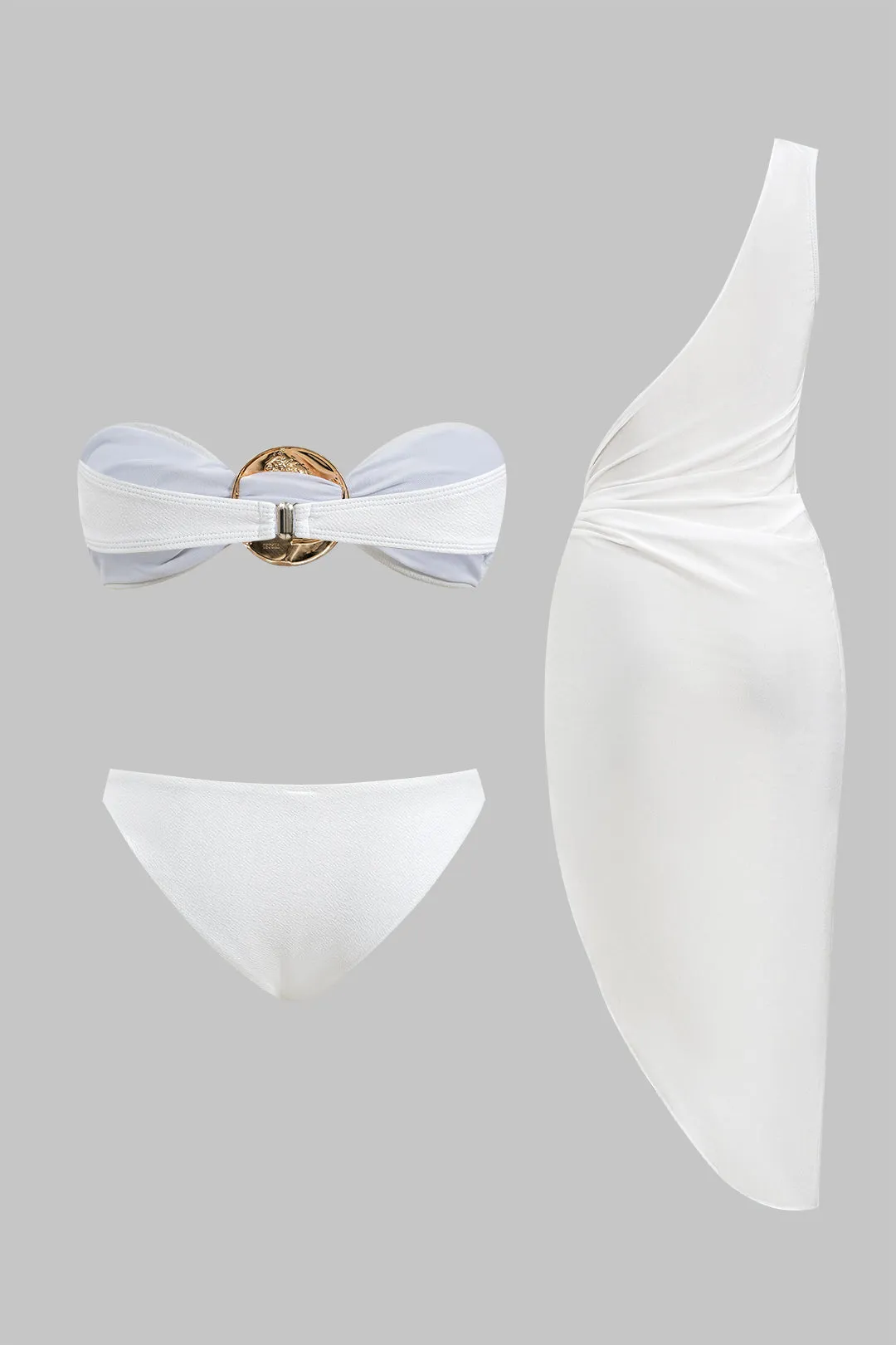 Metallisk ruched rygfri bikini og en skulderdækningssæt sold by Micas product image thumbnail 2