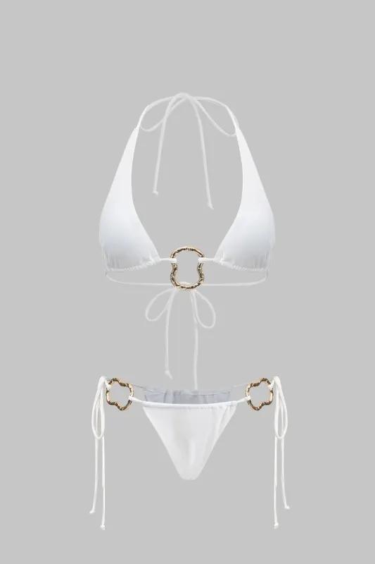 Metallisk indretning ruched binding bagfrit bikini sæt sold by Micas