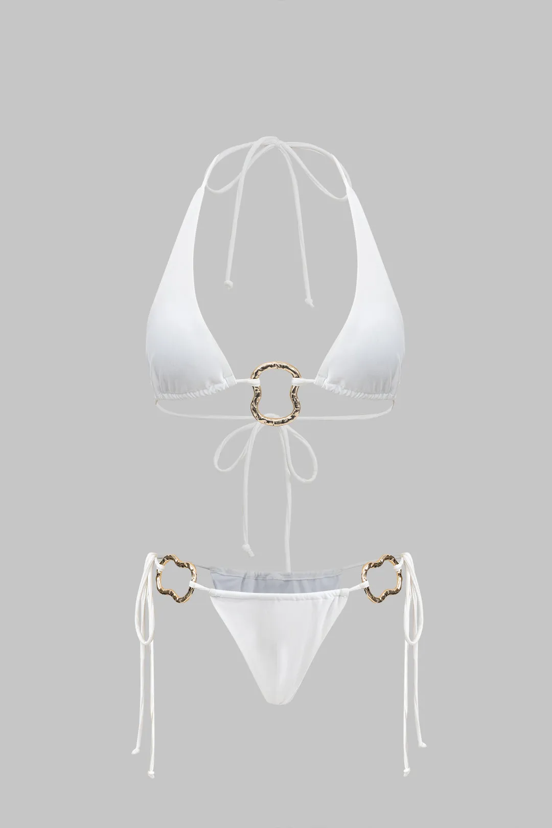 Metallisk indretning ruched binding bagfrit bikini sæt sold by Micas