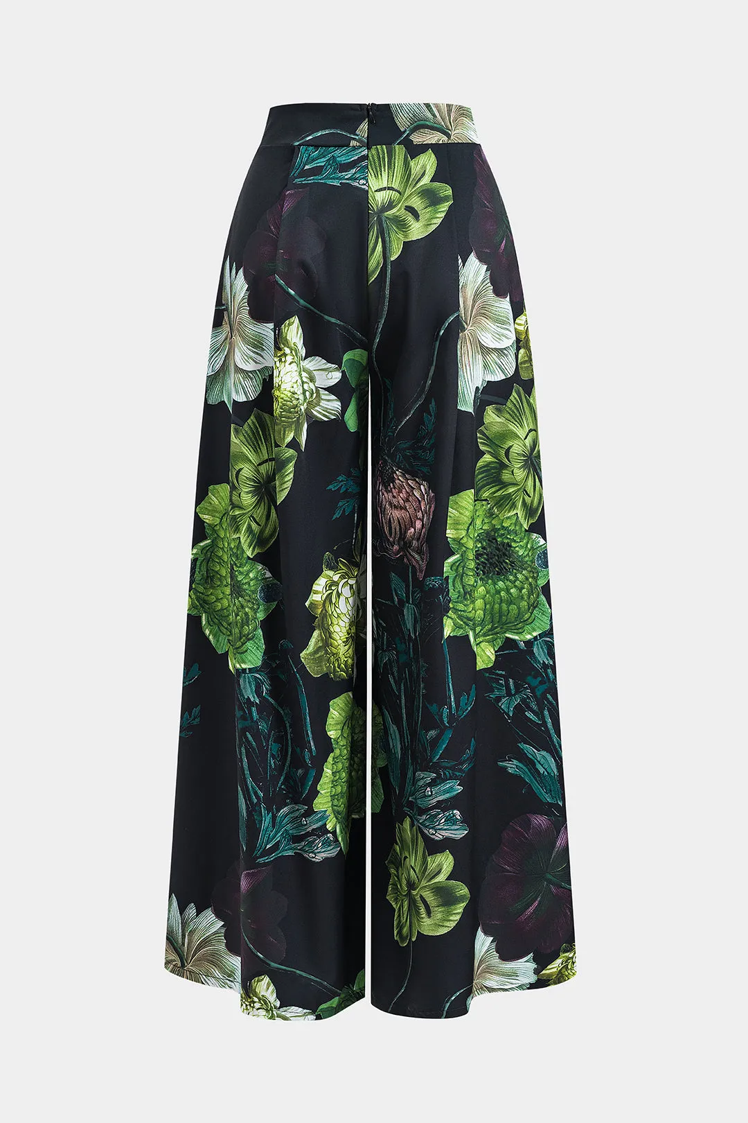 Ruched kort ærme top og blomsterprint lynlås brede benbukser sæt sold by Micas product image thumbnail 5