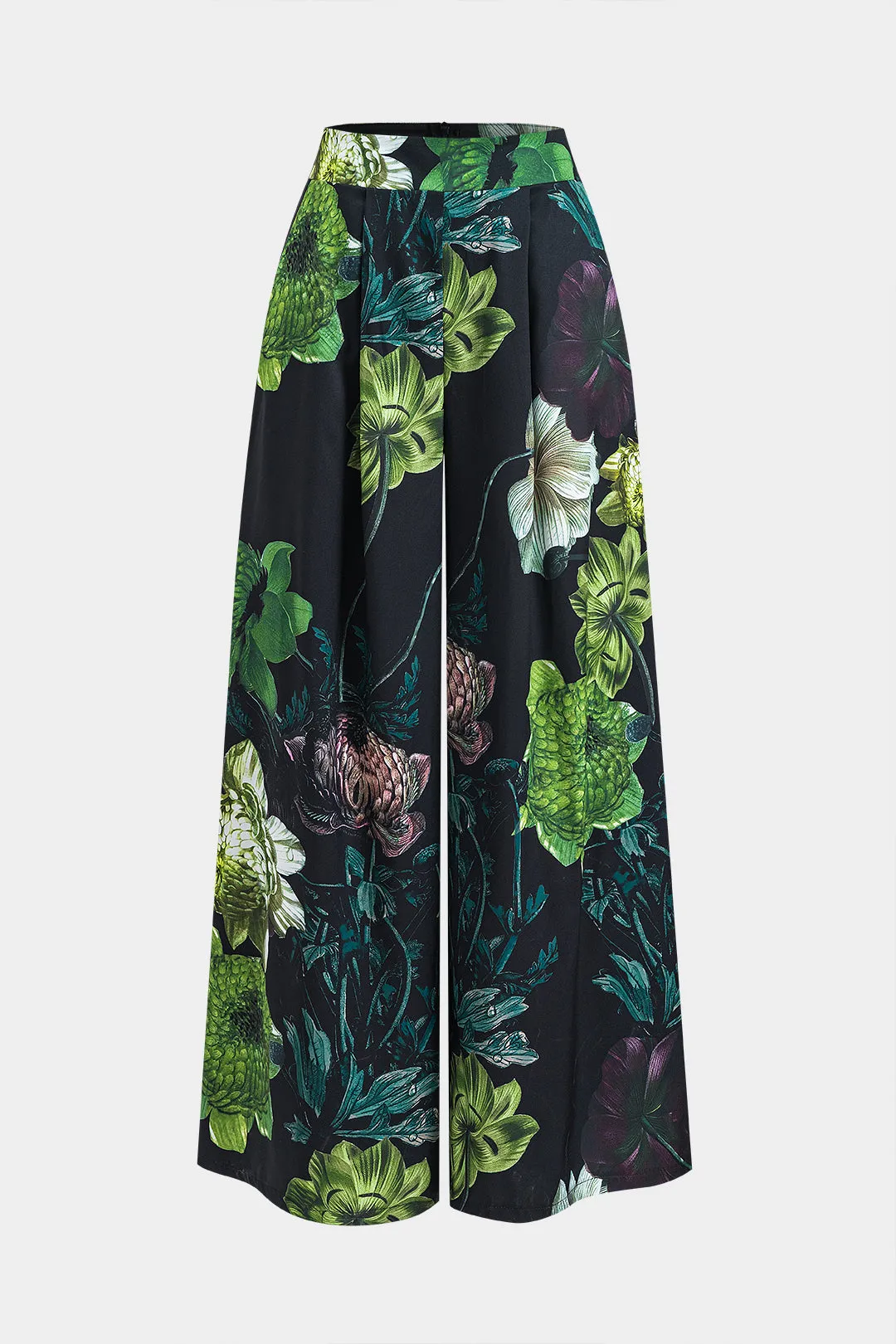 Ruched kort ærme top og blomsterprint lynlås brede benbukser sæt sold by Micas product image thumbnail 4