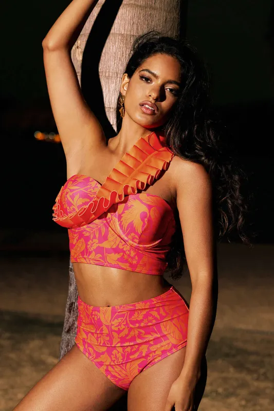 Blade Print Ruffle Bustier Bikini Set sold by Micas