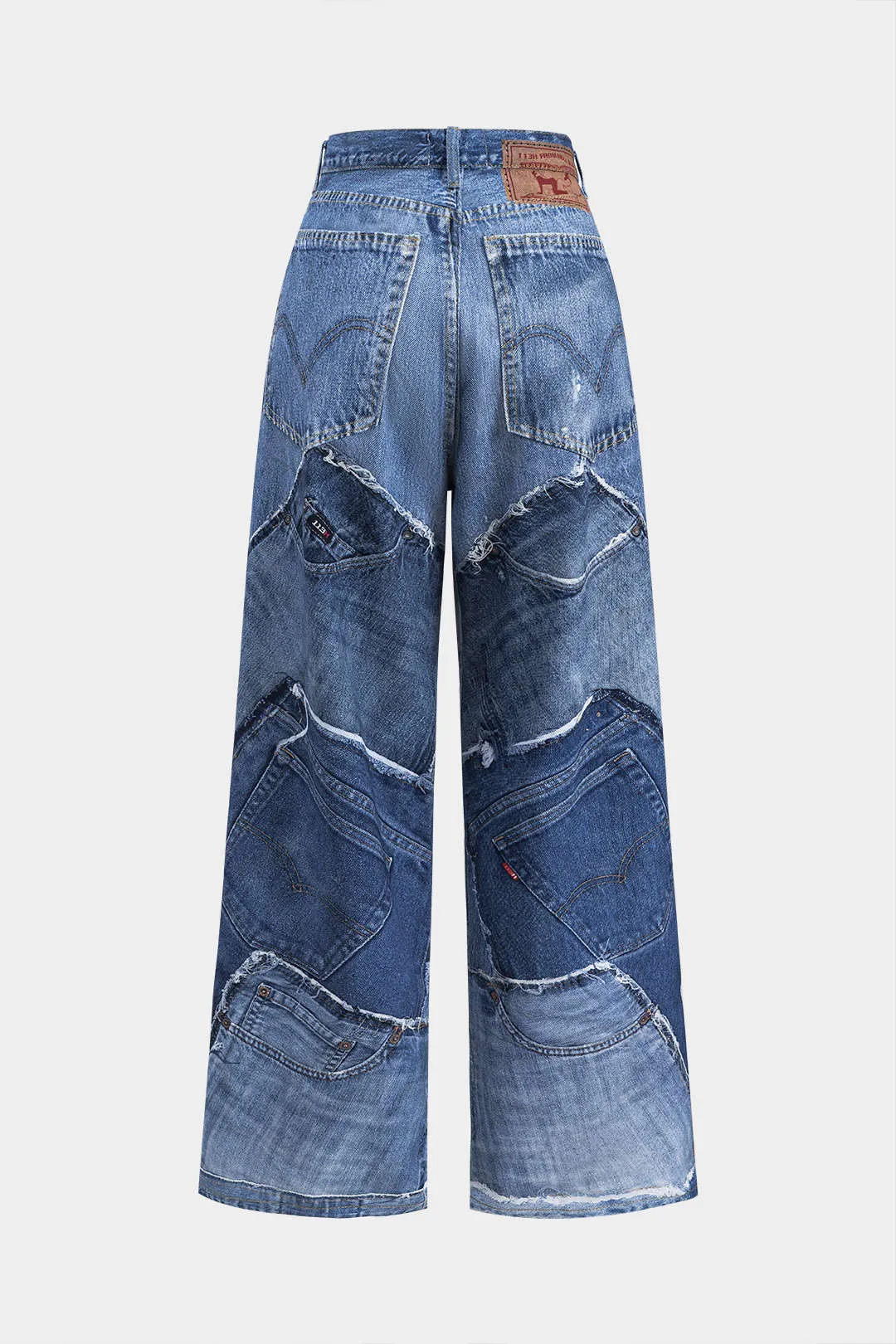 Abstrakt print denim lomme knap brede ben jeans sold by Micas product image thumbnail 2