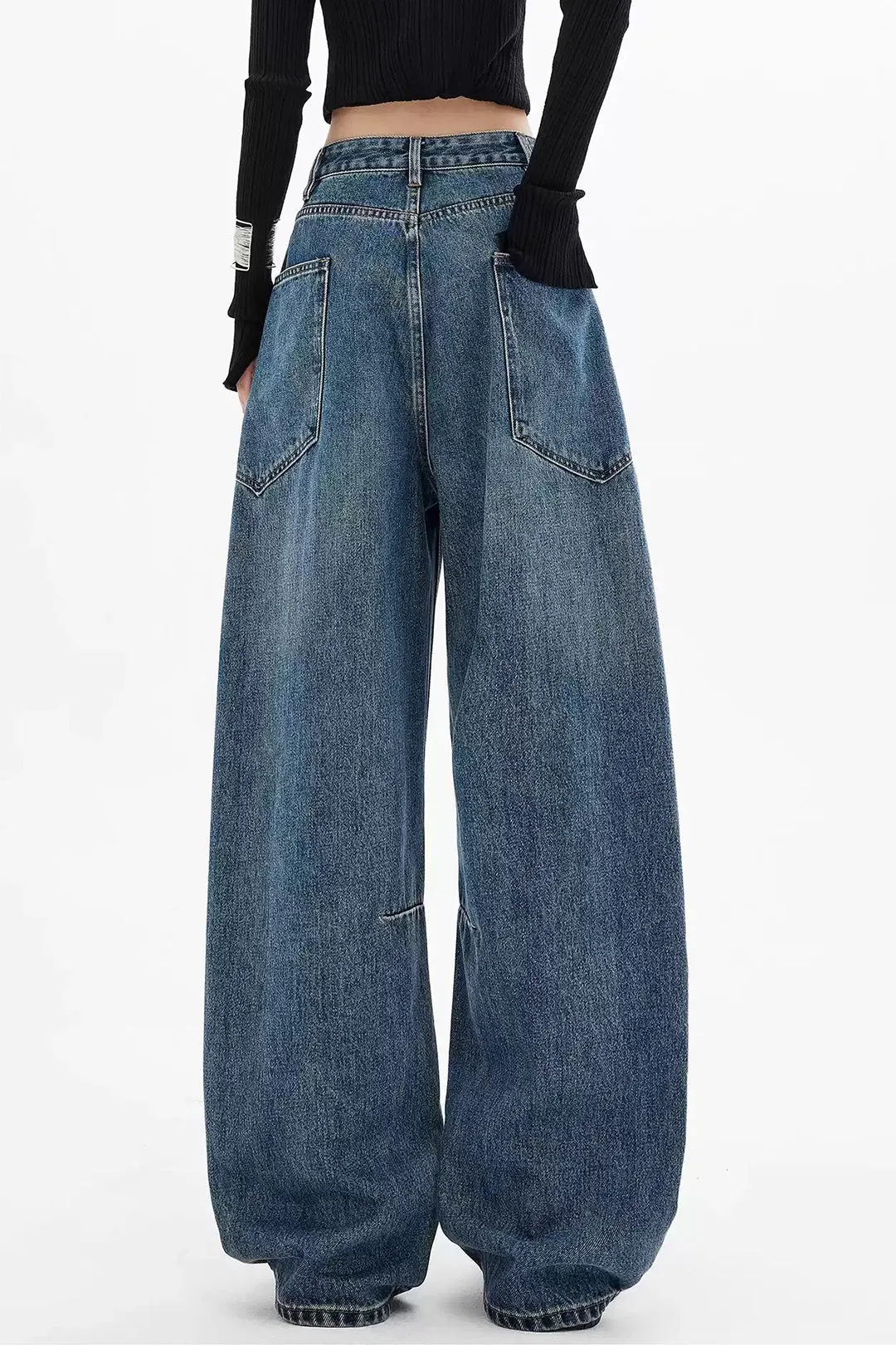 Denim Button Pocket Wide Leg Barrel Jeans sold by Micas