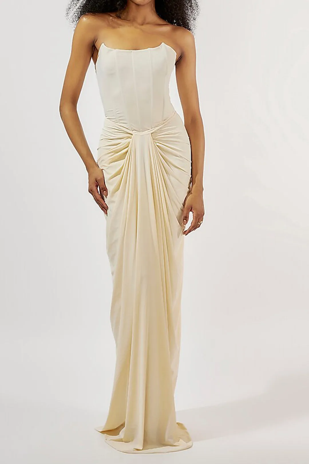 Ruched Zipper Corset Strapless Maxi Dress sold by Micas