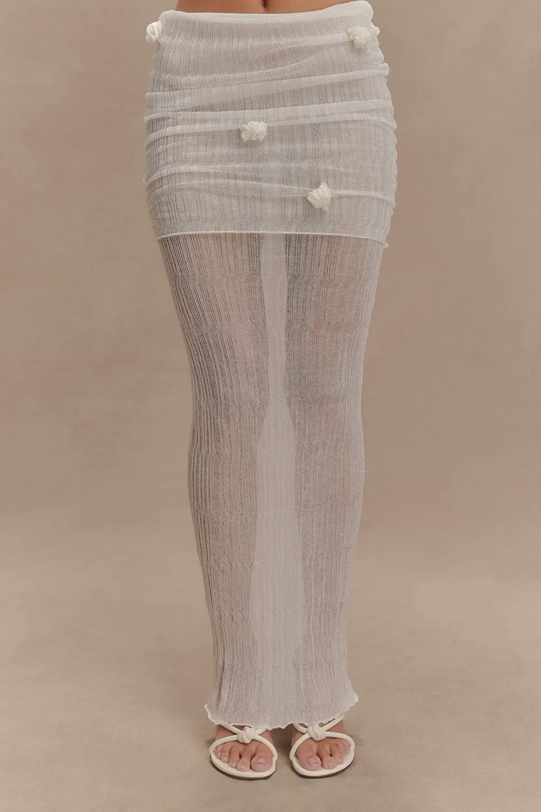 Ruched Sheer 3D Floral Skirt sold by Micas