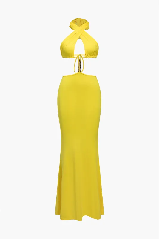 Ruched bindingskorssed rygfri maxi-kjole sold by Micas