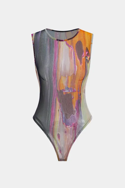 Abstrakt print mesh Ærmeløs bodysuit sold by Micas