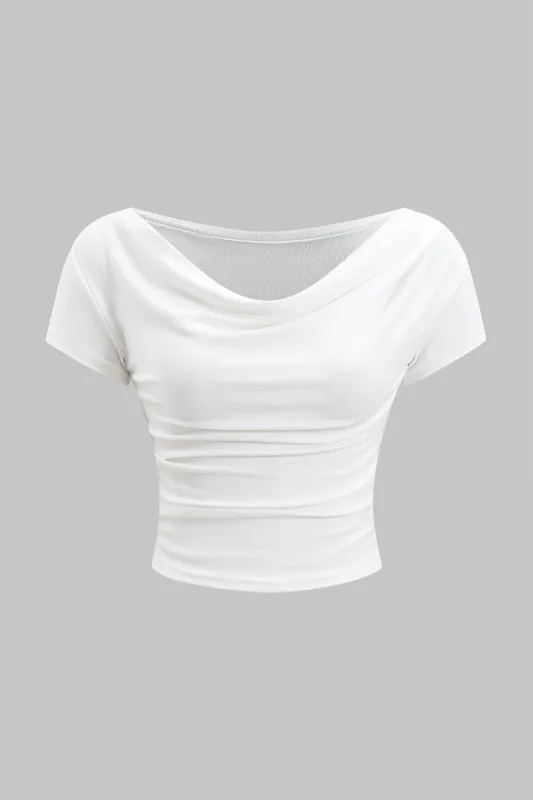 Solid Ruched Short Sleeve T-shirt sold by Micas