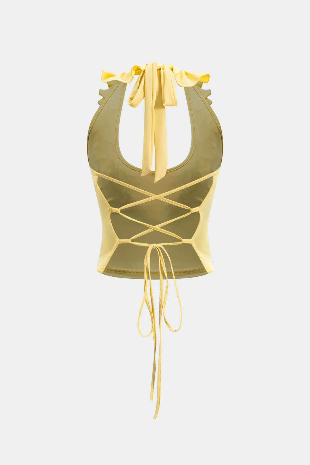 Ruched Ruffle Tie-Up Backless Top og Nederdel sæt sold by Micas product image thumbnail 3