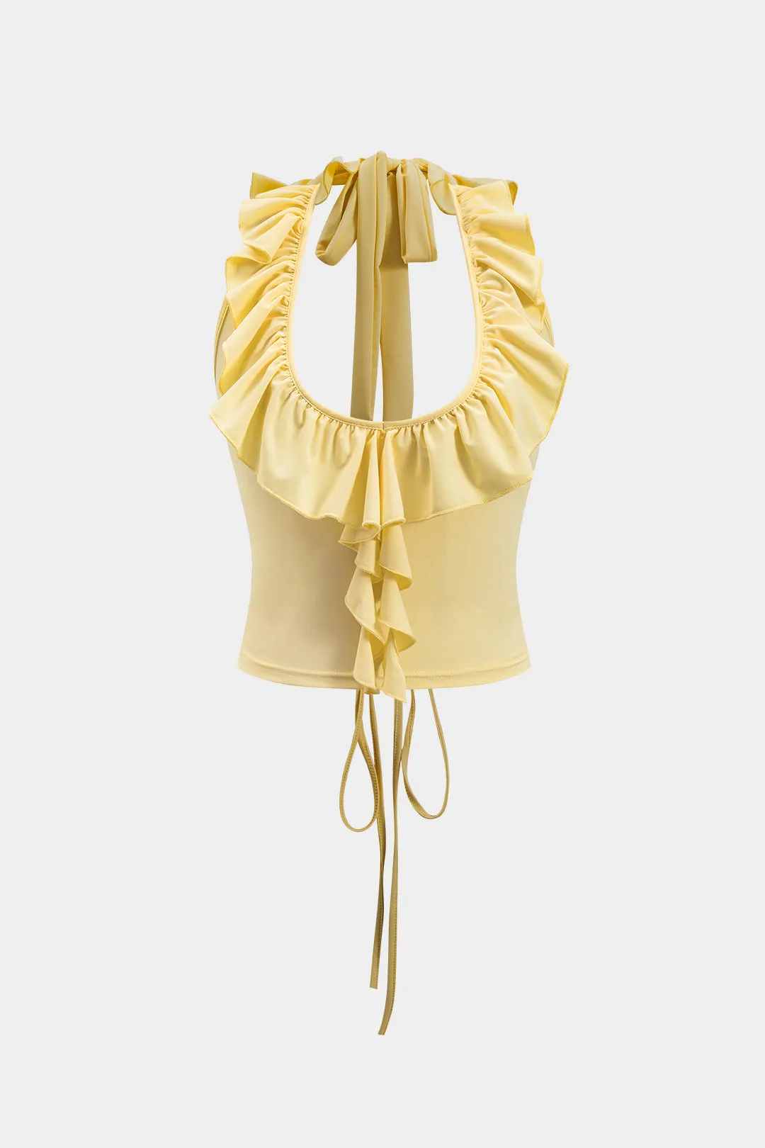 Ruched Ruffle Tie-Up Backless Top og Nederdel sæt sold by Micas product image thumbnail 2