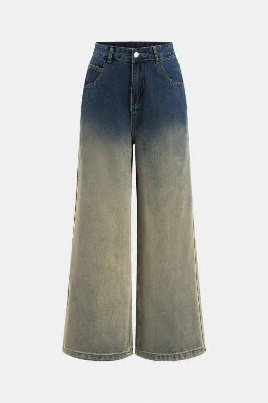 Faded Denim Button Pocket Wide Leg Jeans sold by Micas