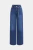Metalkæde denim bæltet lynlås knap lomme brede ben jeans sold by Micas