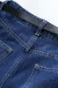 Metalkæde denim bæltet lynlås knap lomme brede ben jeans sold by Micas