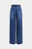 Metalkæde denim bæltet lynlås knap lomme brede ben jeans sold by Micas