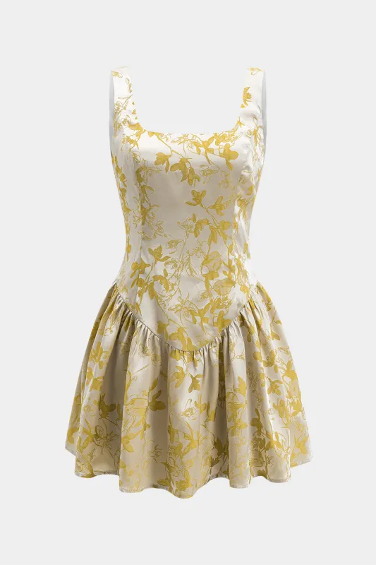 Floral Ruched Zipper Mini Dress sold by Micas