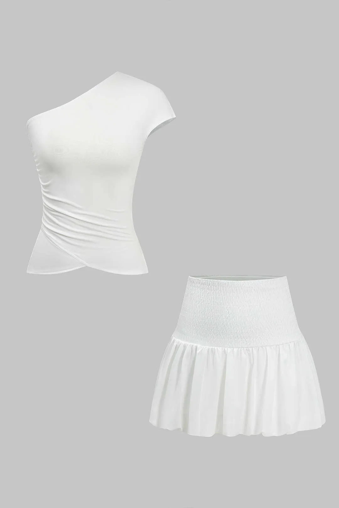 Ruched asymmetrisk en skulder top og nederdel sæt sold by Micas