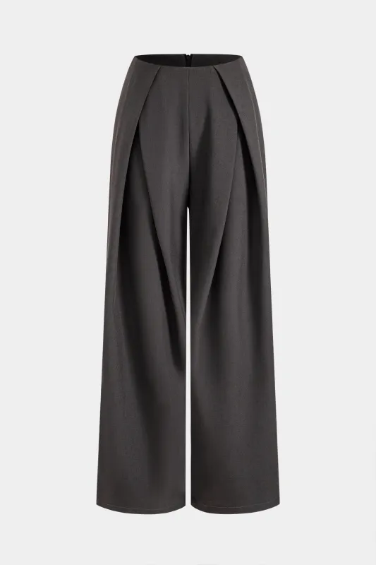 Pleated Fake Pocket Zipper Wide Leg Trousers sold by Micas