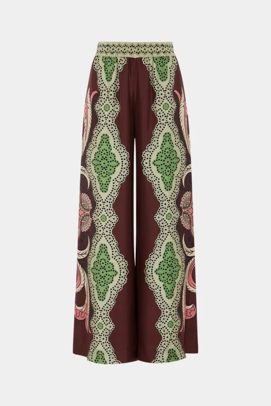 Floral Geometric Pop Art Print Satin Ruched Wide Leg Trousers sold by Micas
