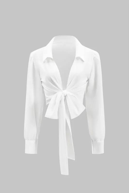 Ruched Tie Front Longærme skjorte sold by Micas