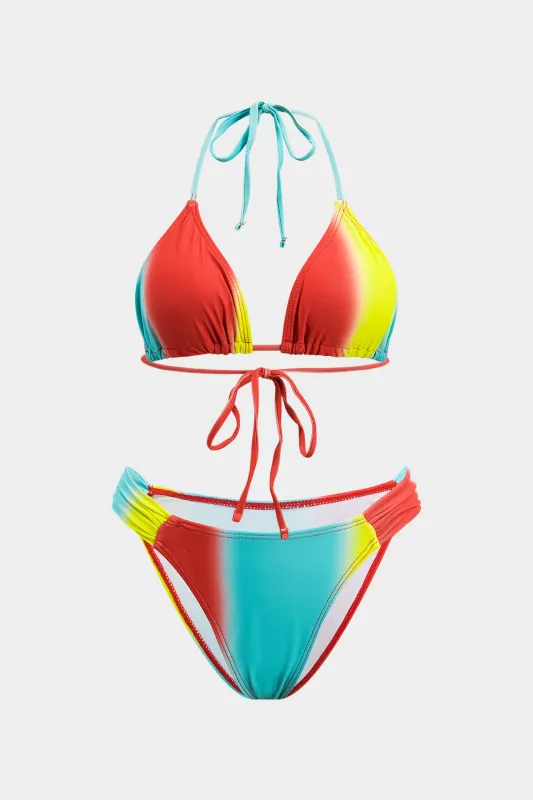 Ombre Print Ruched Tie Up Bikini Set sold by Micas
