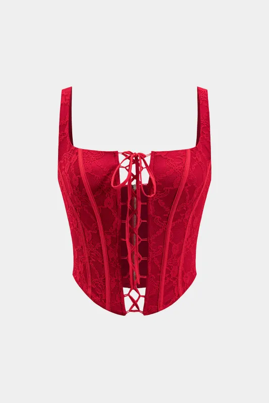 Lace Tie Front Zipper Corset Tank Top sold by Micas