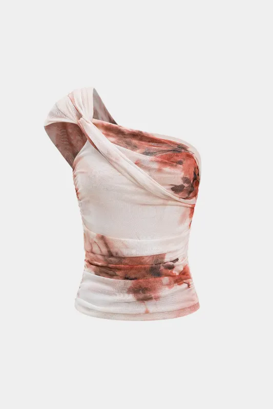 Blomsterprint Ruched Twist Knot One Shoulder Tank Top sold by Micas