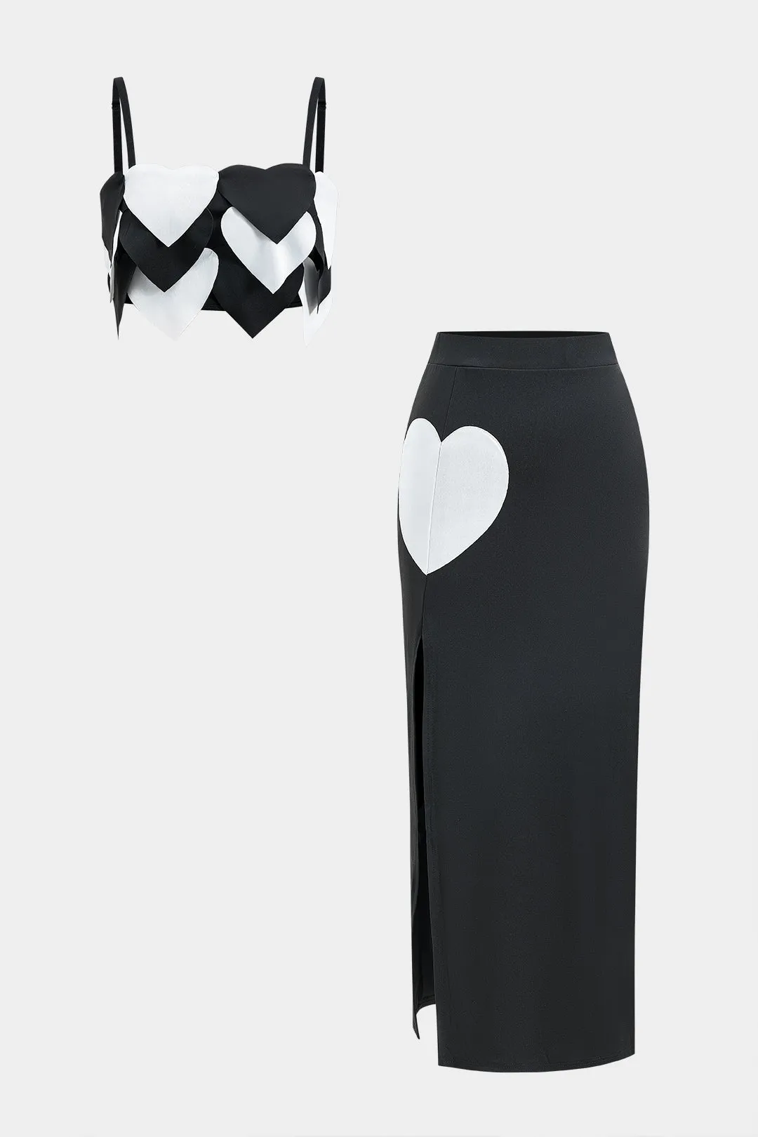 Kontrast hjerteform cami top og spalte nederdel sæt sold by Micas