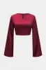 Satin -knap Langærmet top og Ruched lynlåsskørt sæt sold by Micas