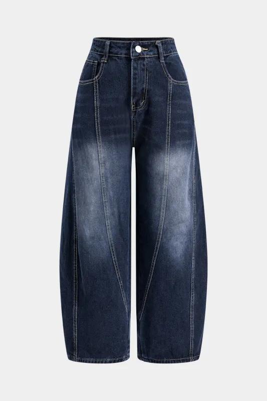 Denim broderi knap lomme brede ben jeans sold by Micas