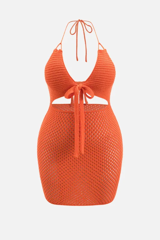 Plus Size Knit Tie Front Cut Out Backless Dress sold by Micas