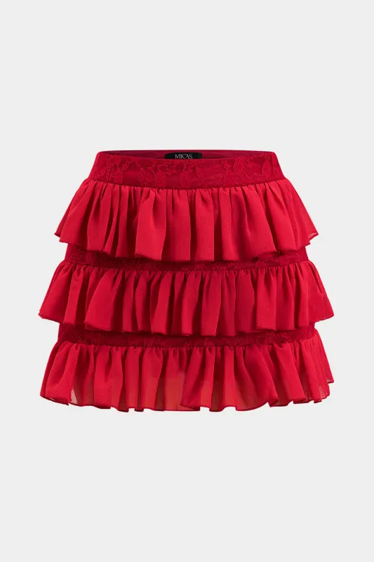 Chiffon Lace Ruched Ruffle Skirt sold by Micas