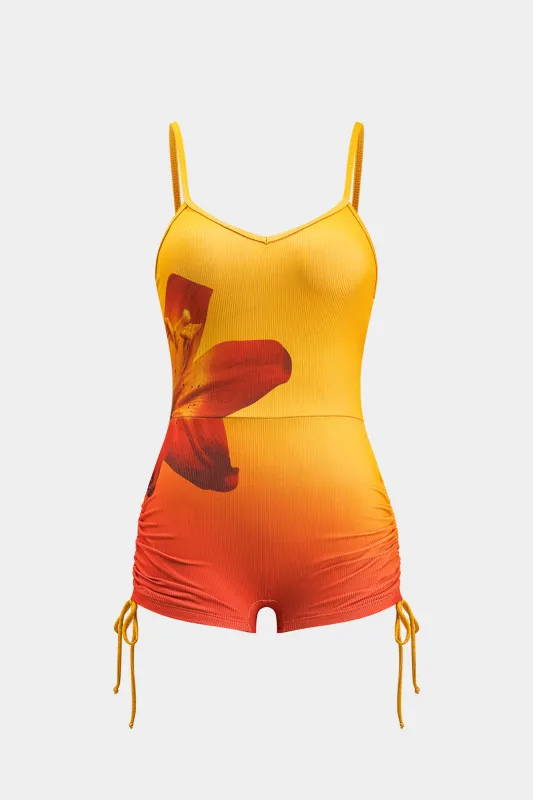 Ombre blomsterprint ruched slips knude slip romper sold by Micas