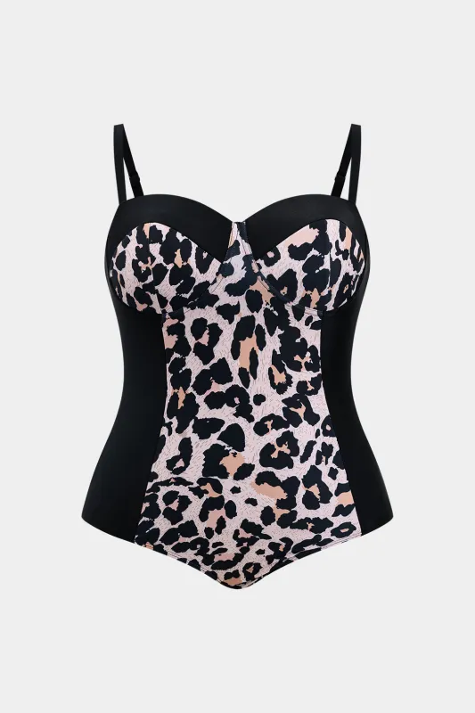 Plus størrelse leopardprint Bustier Tummy Control I ét stykke badedragt sold by Micas