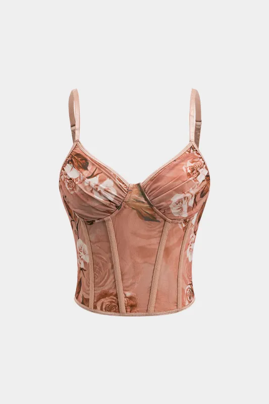 Blomsterprint Ruched Bustier Backless Corset Cami Top sold by Micas