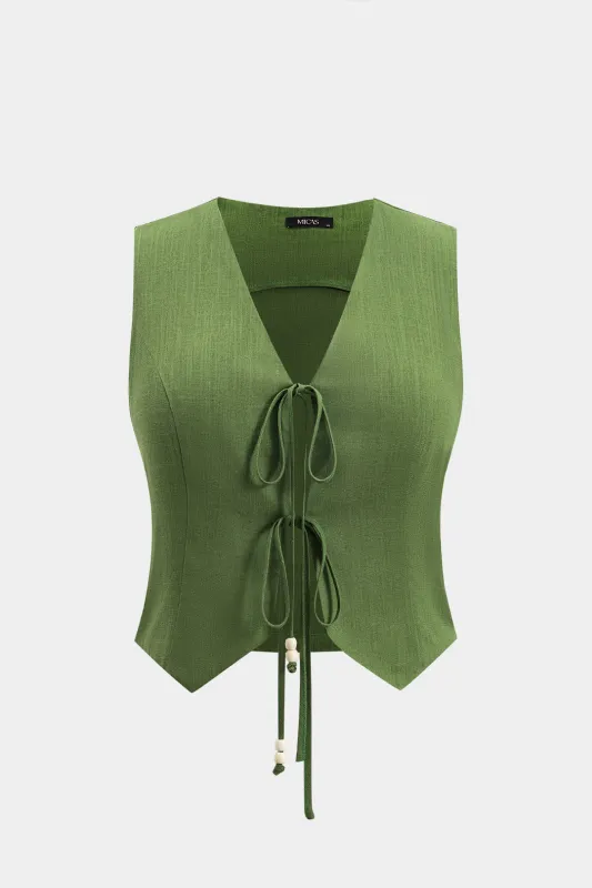 Plus Size Linen Tie Front Beaded Tank Top sold by Micas