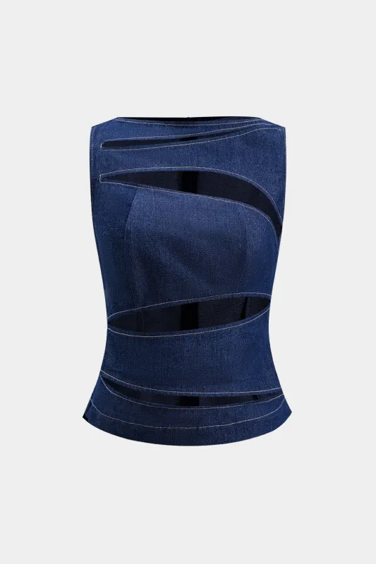 Denim Cut Out Zipper Tank Top sold by Micas