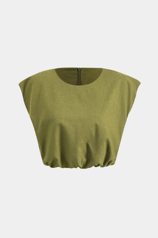 Linen Ruchded Zipper Sleeveless Tank Top sold by Micas