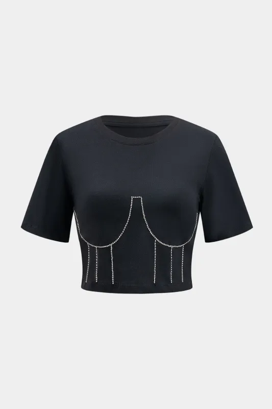 Rhinestone kort ærme t-shirt sold by Micas