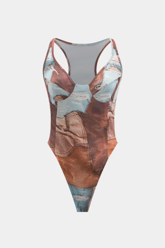 Retro kontrast print ærmeløs bodysuit sold by Micas