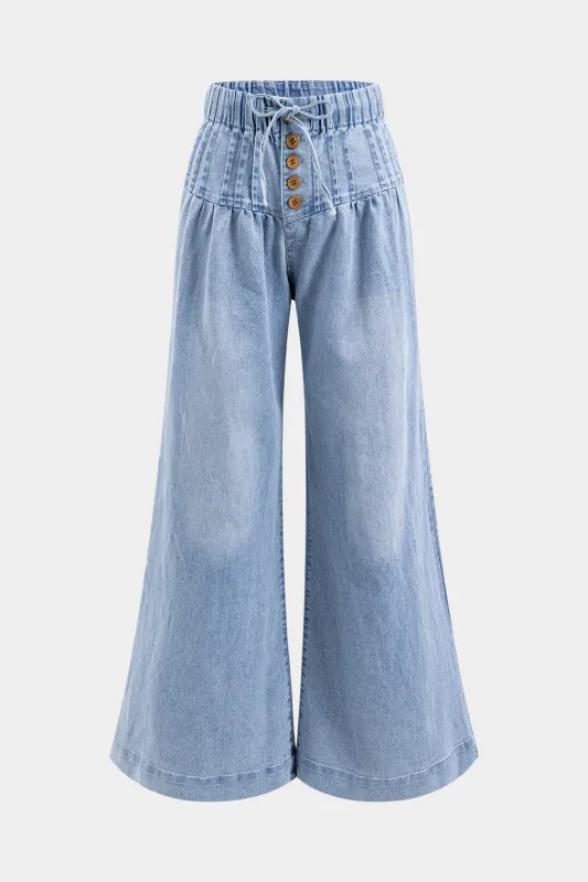 Denim Ruched knap slips front lomme blussede ben jeans sold by Micas